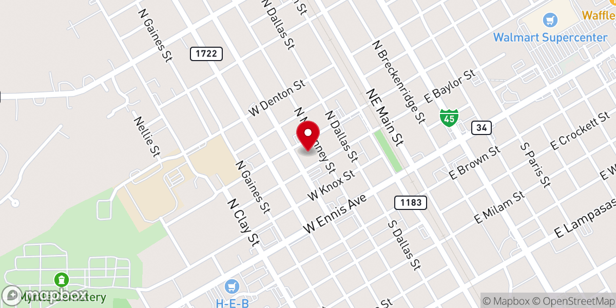 Map showing location of First Methodist Church of Ennis