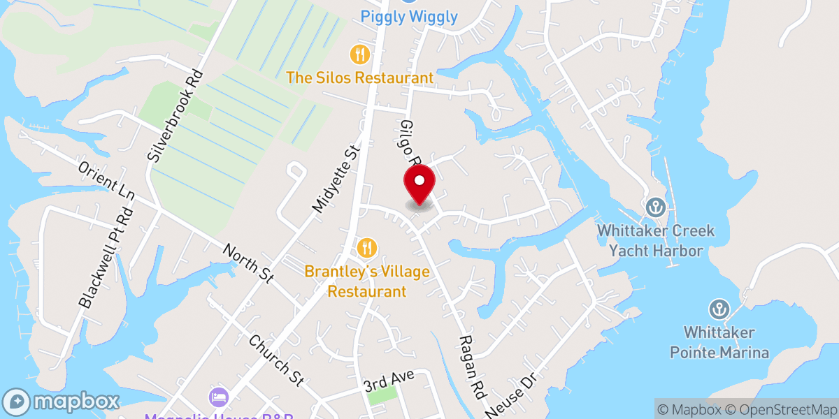 Map showing location of Oriental Free Will Baptist Church