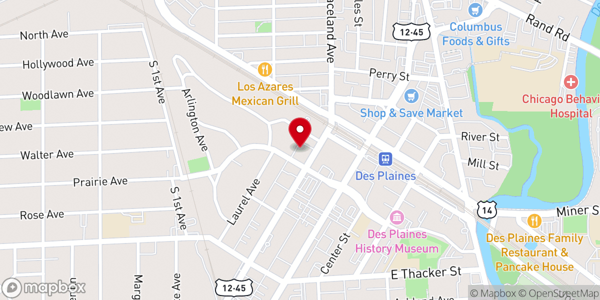 Map showing location of First Church |First United Methodist Church of Des Plaines