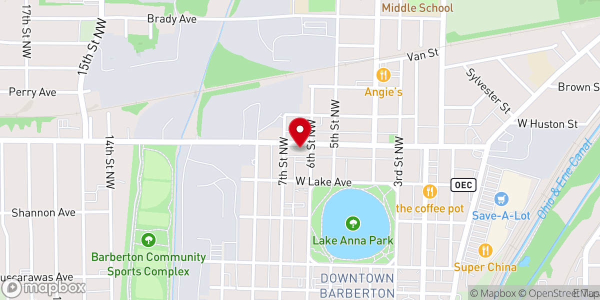 Map showing location of Barberton First Baptist Church