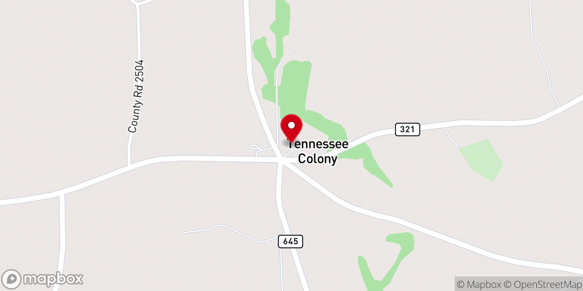 Map showing location of Tennessee Colony Church