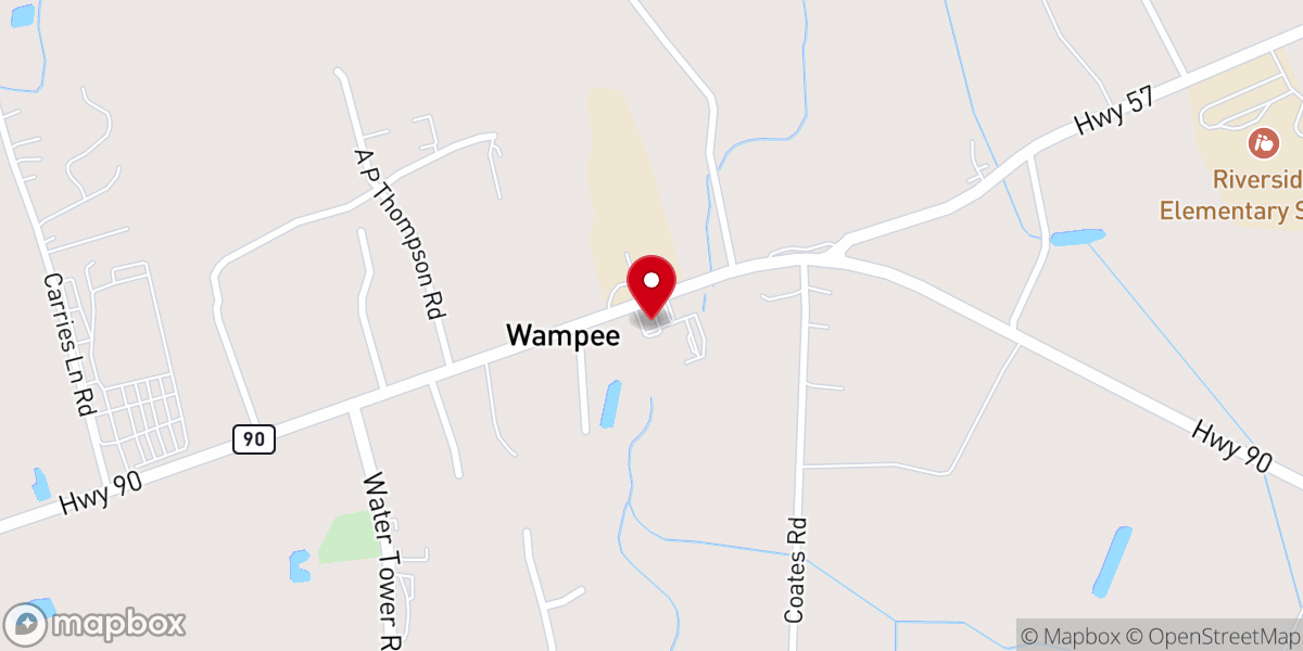 Map showing location of Wampee Baptist Church
