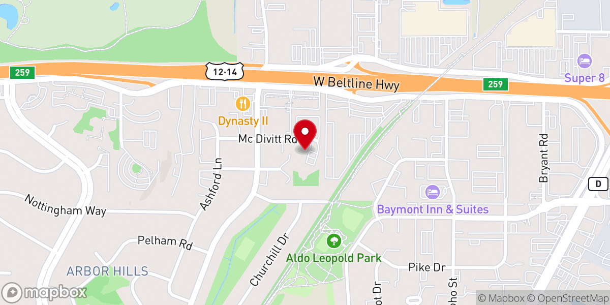 Map showing location of Arbor Covenant Church