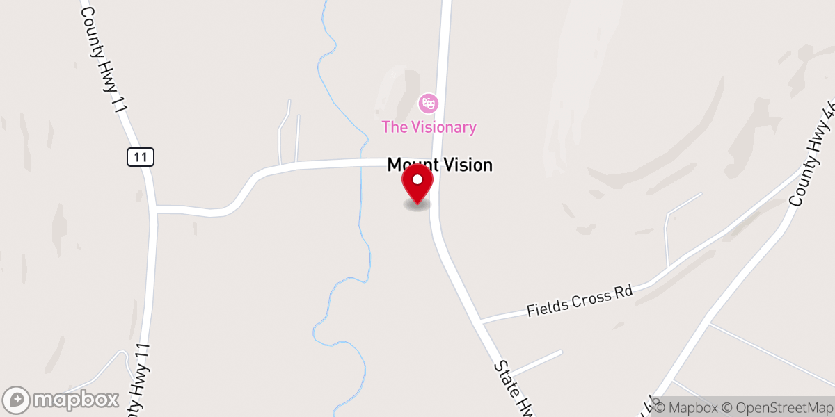 Map showing location of Oneonta/Cooperstown Baseball CharmingCottage at the church in Mount Vision.