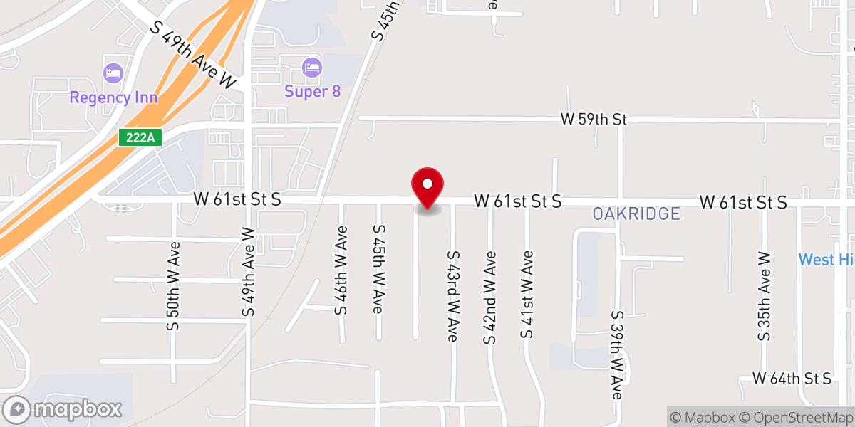 Map showing location of Oakridge Baptist Church