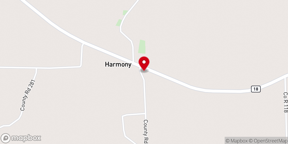 Map showing location of Harmony Baptist Church