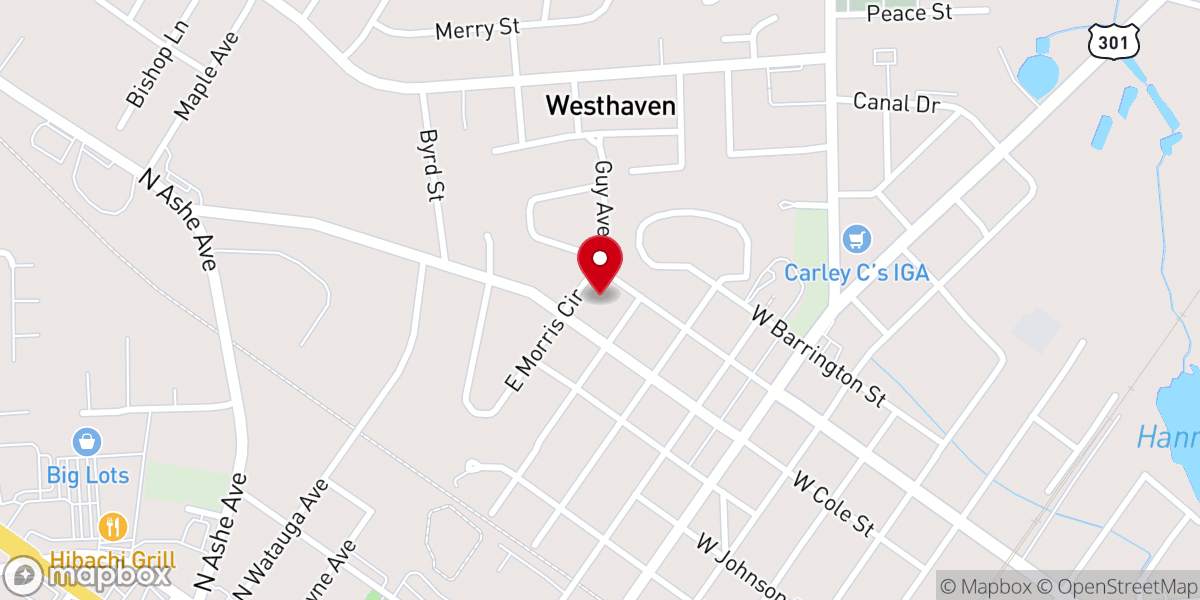 Map showing location of First Presbyterian Church of Dunn