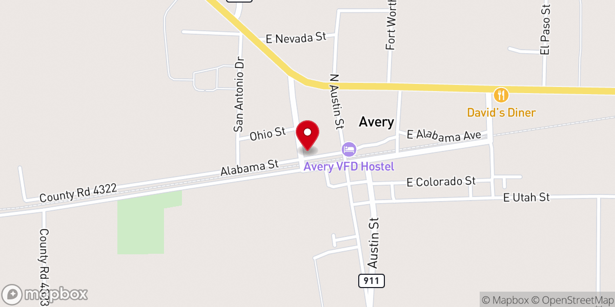 Map showing location of Avery Methodist Church