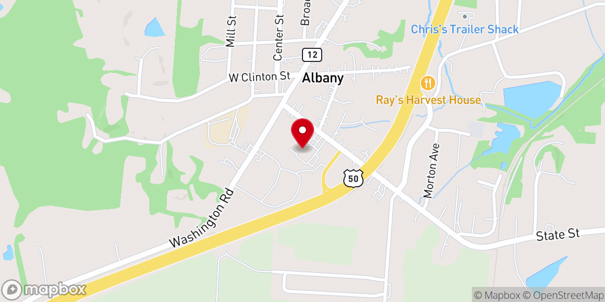 Map showing location of Albany Baptist Church