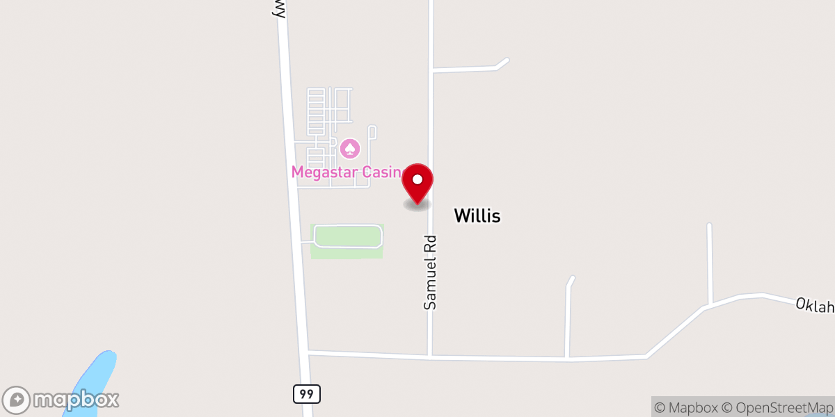 Map showing location of Willis Baptist Church