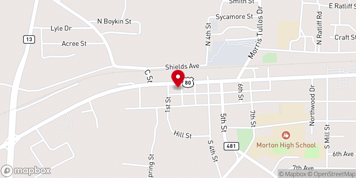 Map showing location of Morton First Baptist Church