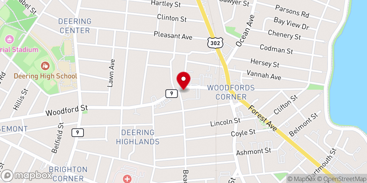 Map showing location of Woodfords Congregational Church