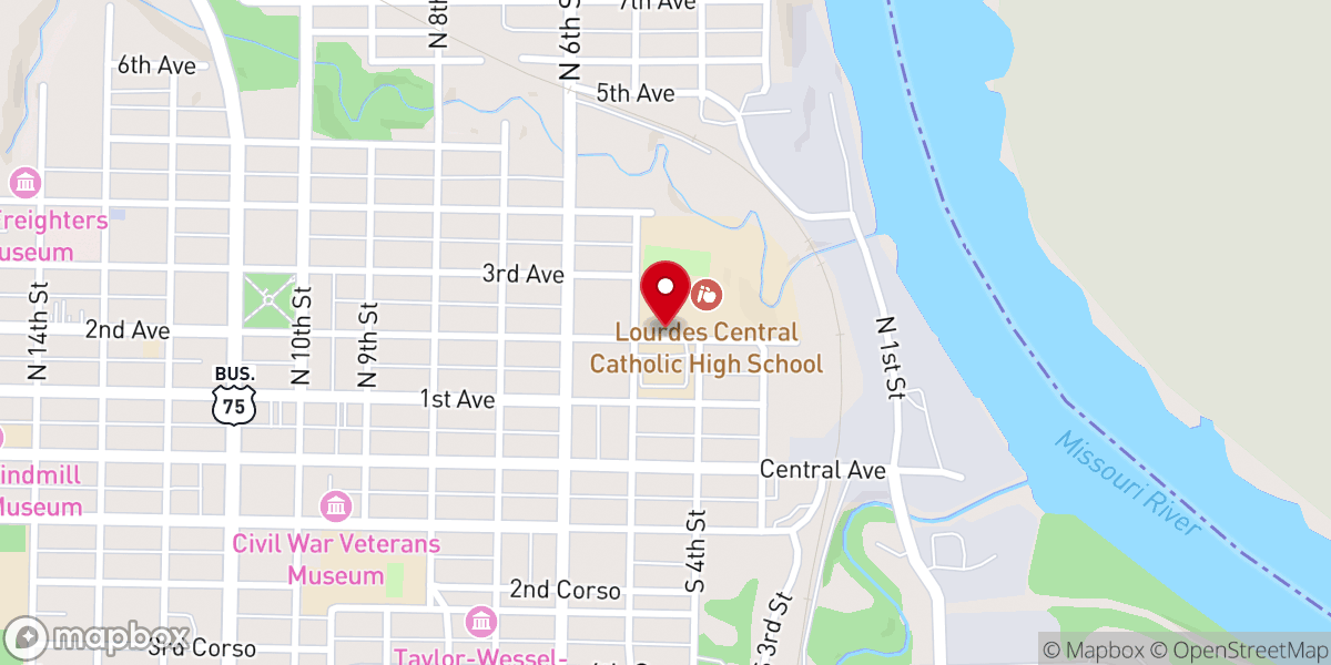 Map showing location of Lourdes Central Catholic