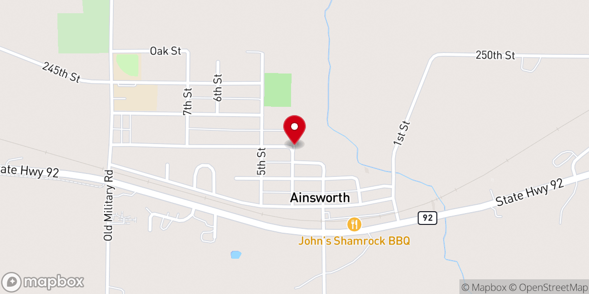 Map showing location of Ainsworth Community Presbyterian Church