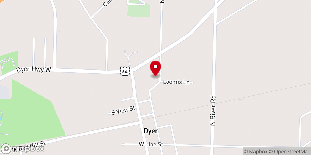 Map showing location of Dyer First Baptist Church