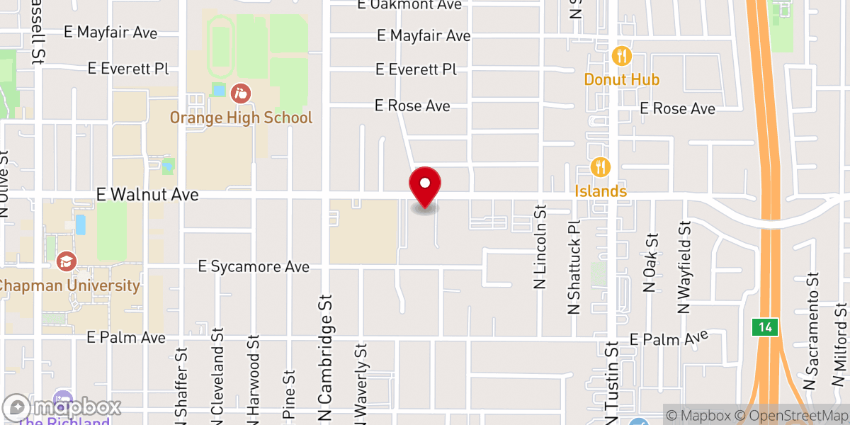 Map showing location of First Christian Church-Orange