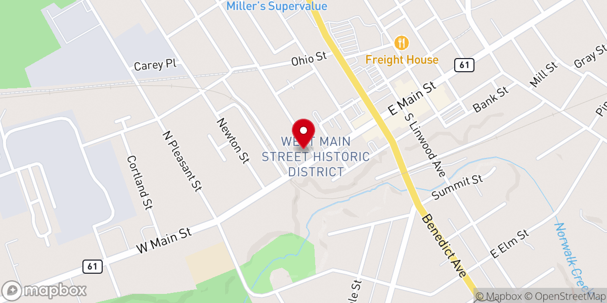 Map showing location of Norwalk First United Methodist Church