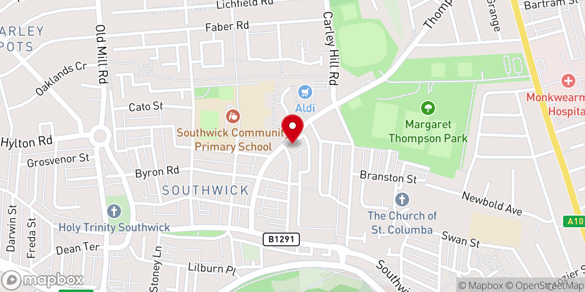 Map showing location of High Southwick Methodist Church