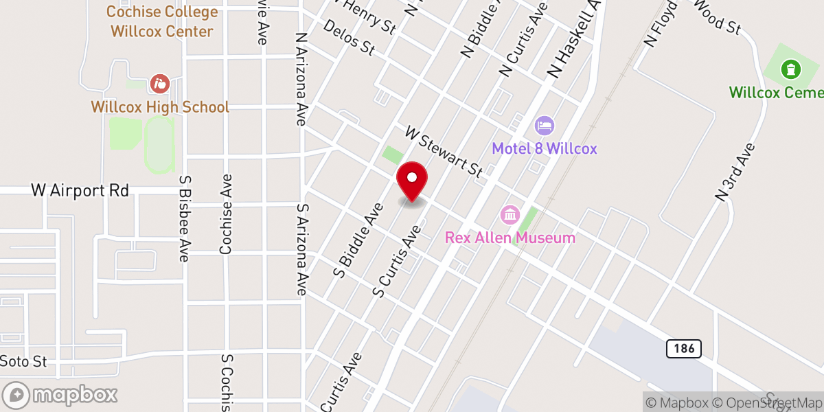 Map showing location of Willcox United Methodist Church