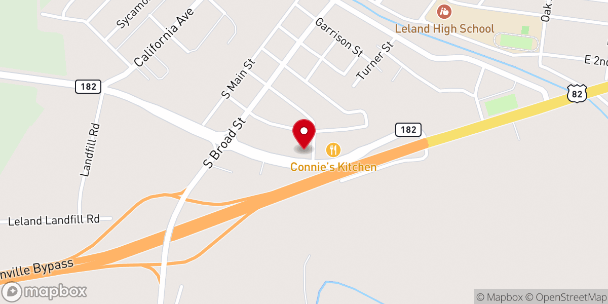 Map showing location of Leland Auto Parts