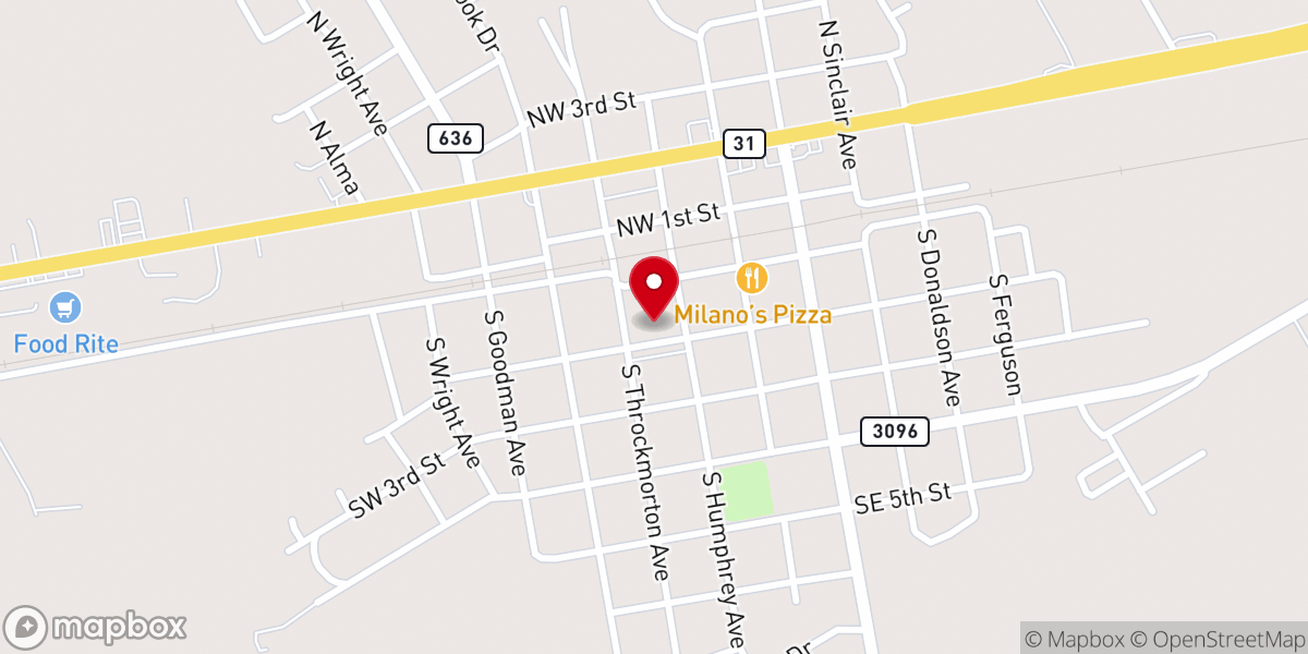 Map showing location of First Baptist Church of Kerens