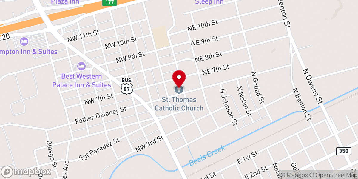 Map showing location of St. Thomas Catholic Church