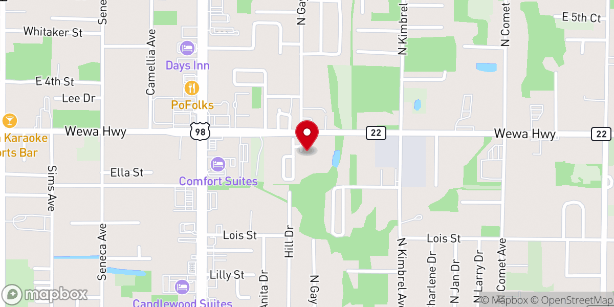 Map showing location of East Side Christian Church