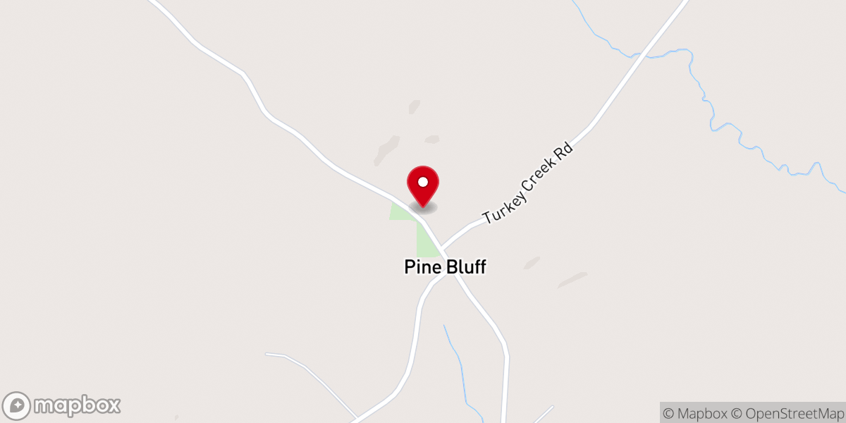 Map showing location of Pine Bluff Church