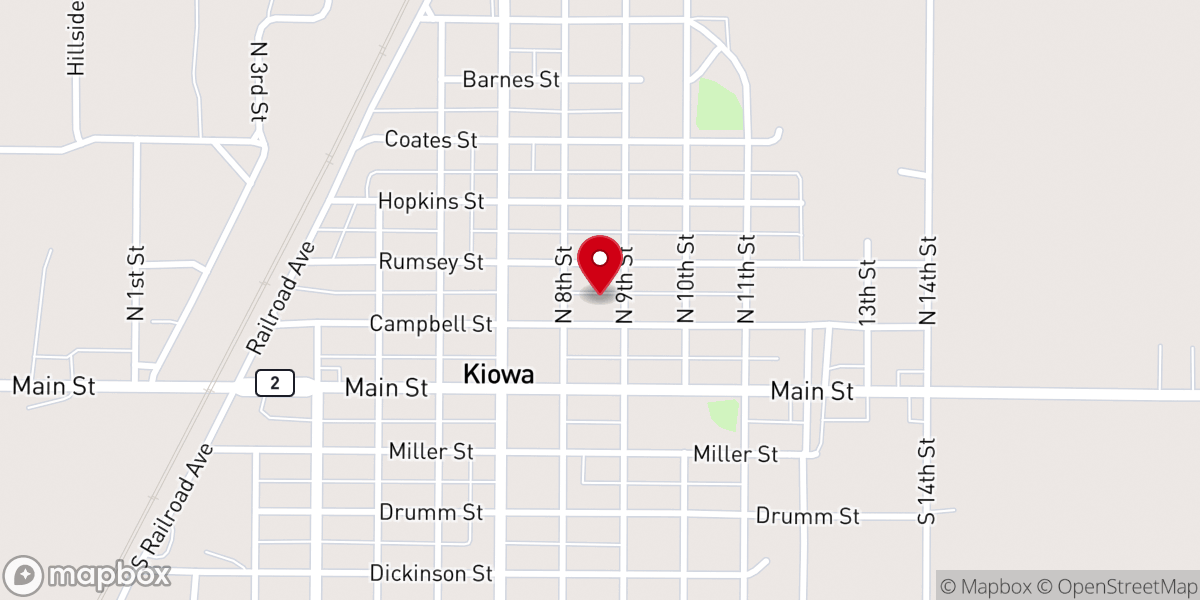 Map showing location of Kiowa United Methodist Church