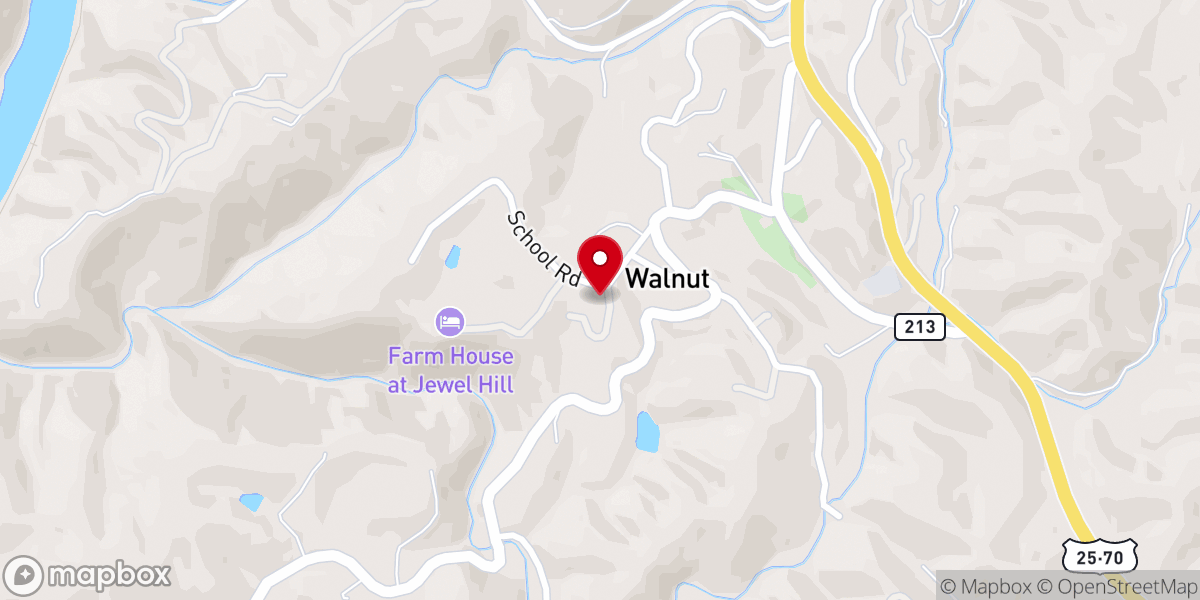 Map showing location of Walnut Freewill Baptist Church