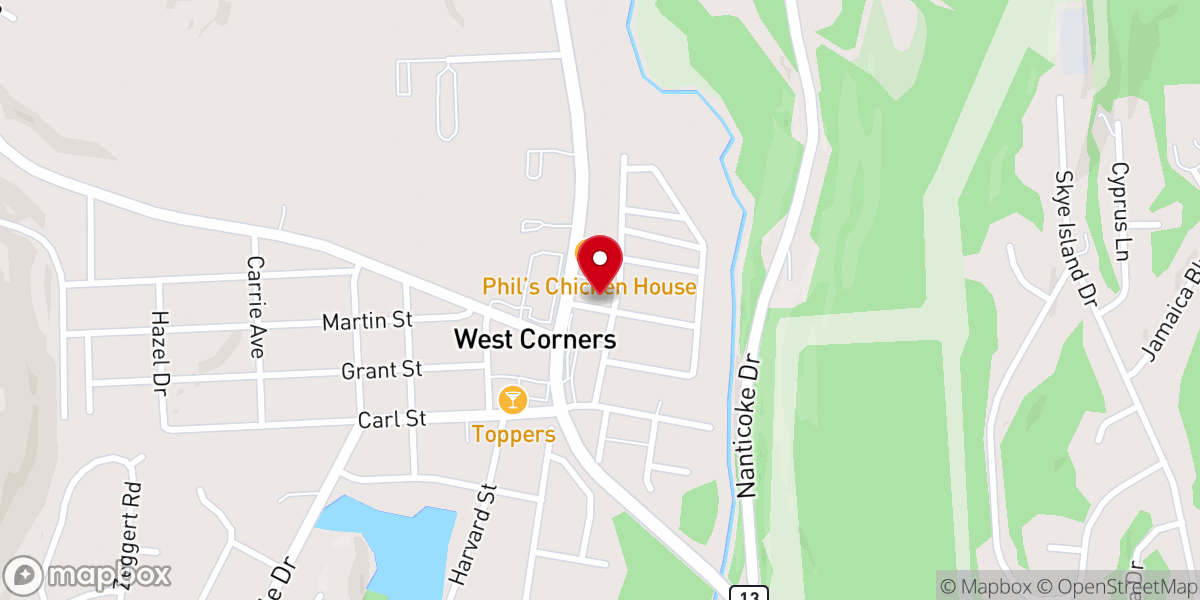 Map showing location of West Corners Baptist Church