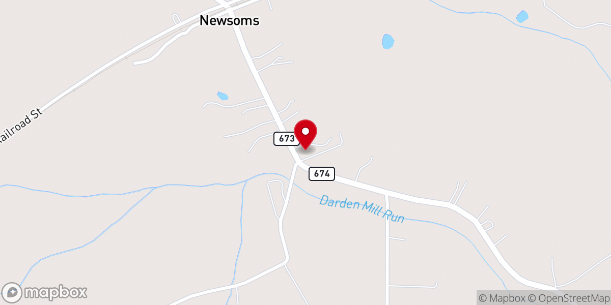 Map showing location of Newsoms Baptist Church