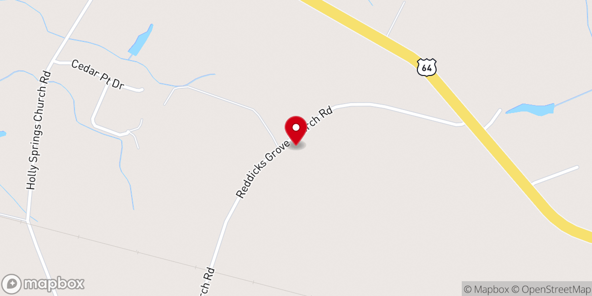 Map showing location of Reddicks Grove Baptist Church