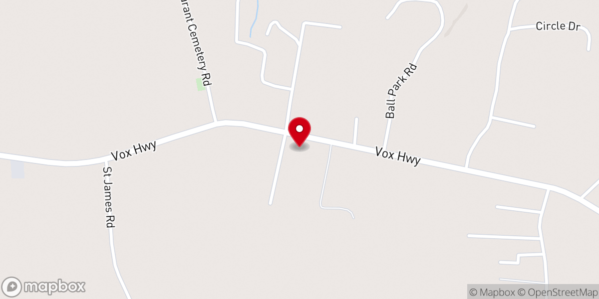 Map showing location of Vox United Methodist Church