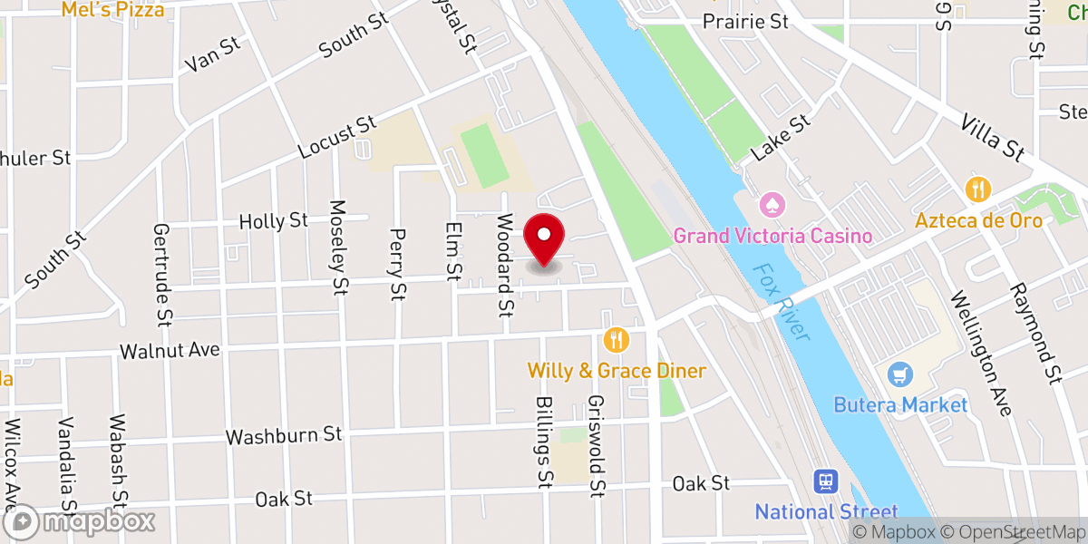 Map showing location of First Presbyterian Church of Elgin