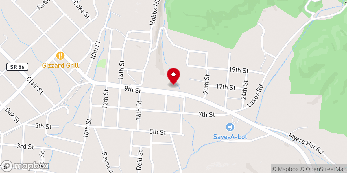Map showing location of First Baptist Church