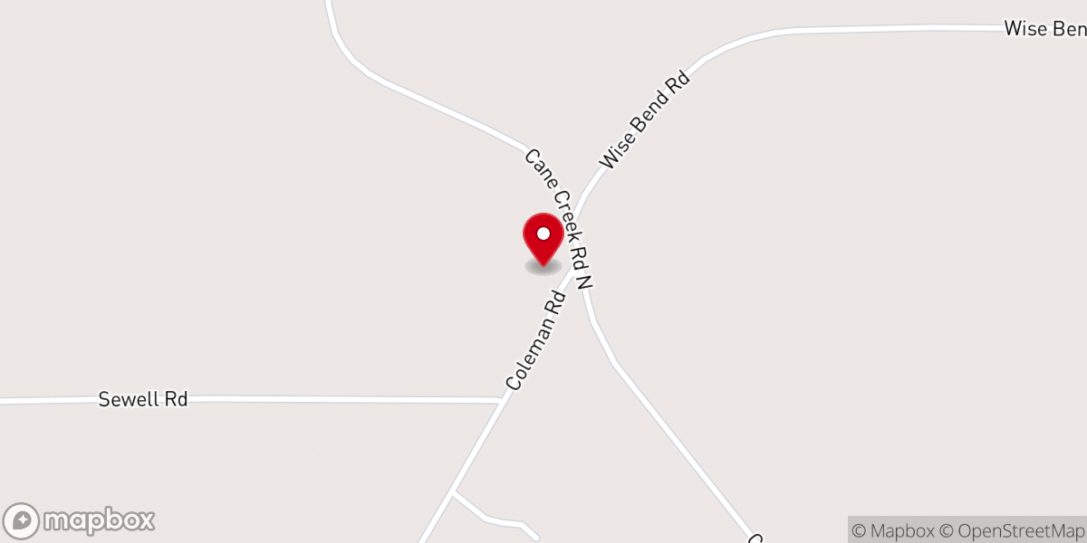 Map showing location of Pleasant Grove Free Will Baptist Church