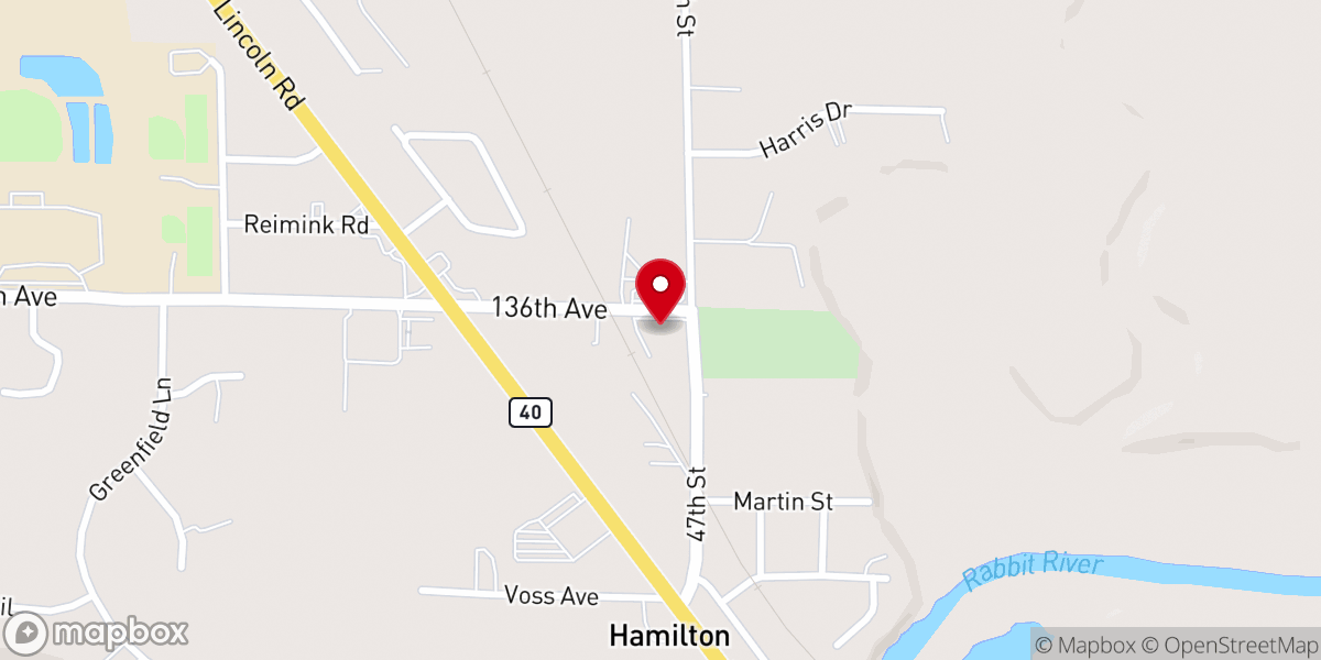 Map showing location of Hamilton Christian Reformed Church