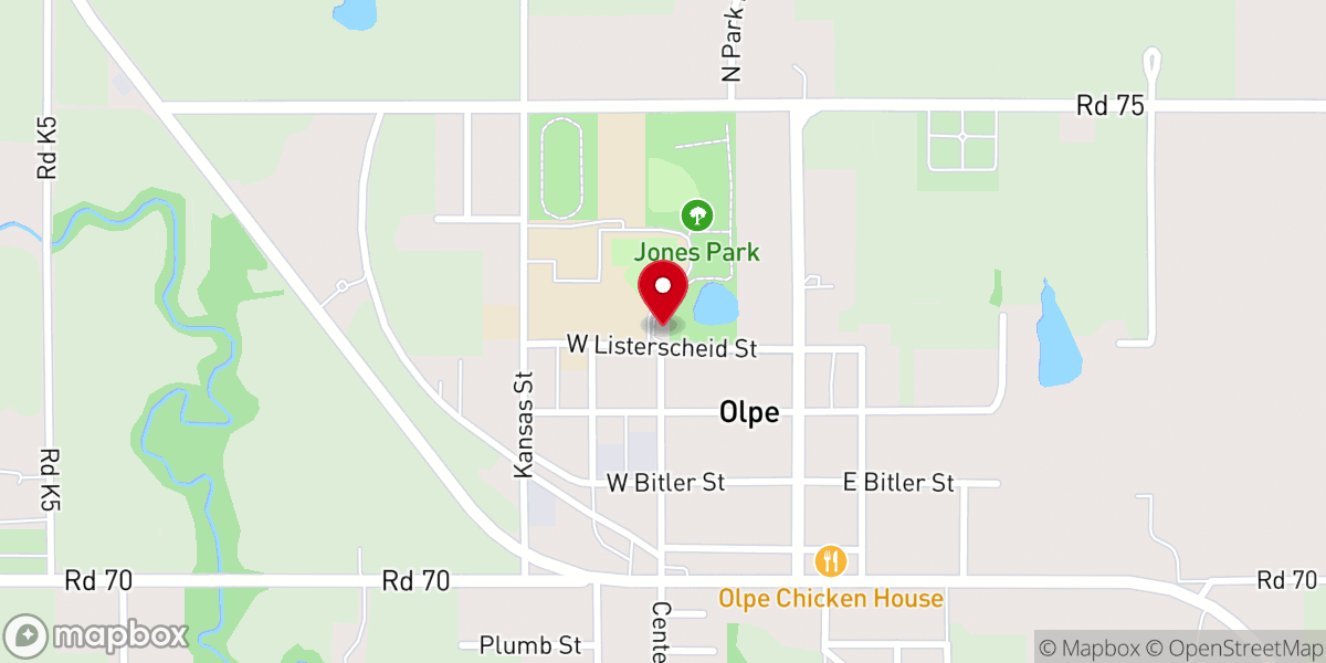 Map showing location of Olpe United Methodist Church