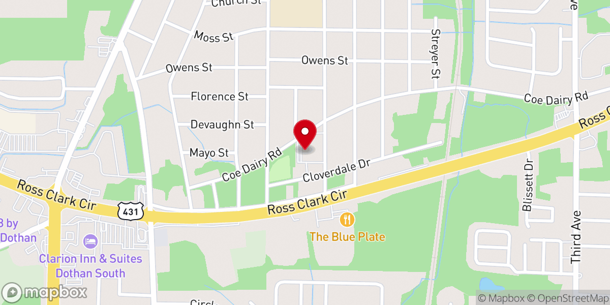 Map showing location of Cloverdale Baptist Church