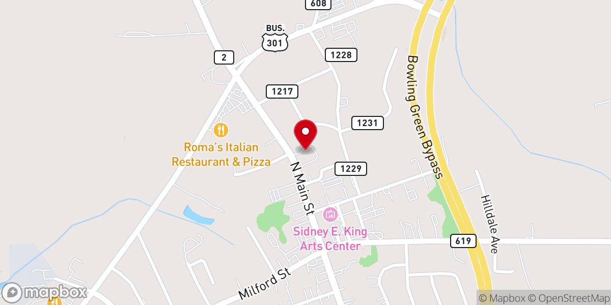Map showing location of Bowling Green Baptist Church