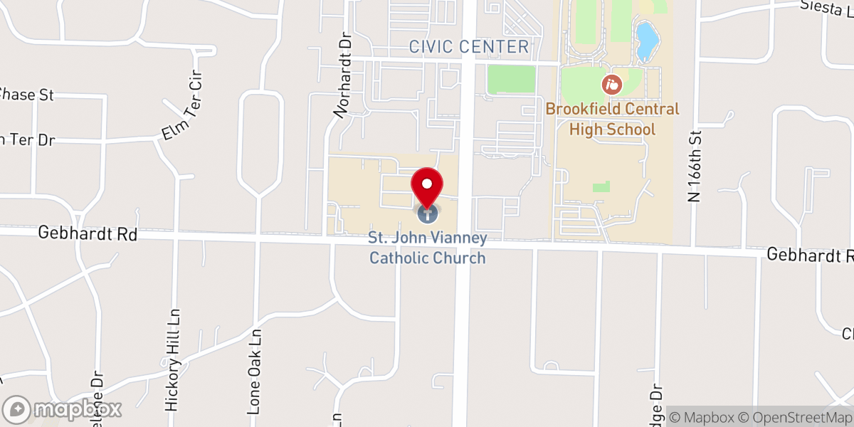 Map showing location of St. John Vianney Catholic Church