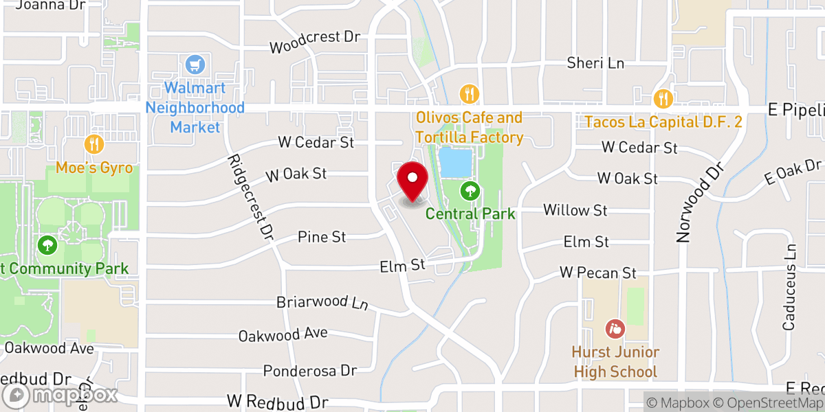 Map showing location of First United Methodist Church of Hurst