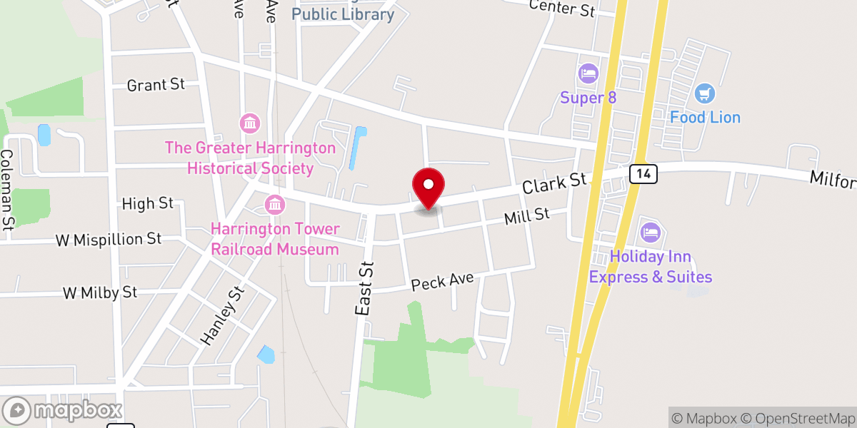 Map showing location of Harrington Seventh-Day Adventist Church