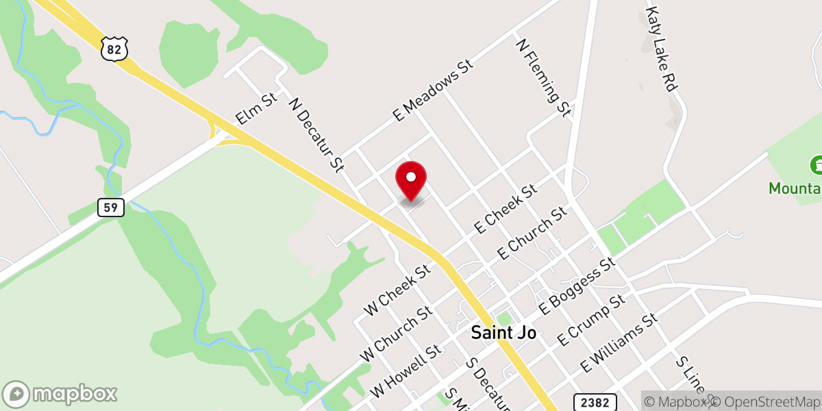 Map showing location of First Baptist Church of Saint Jo