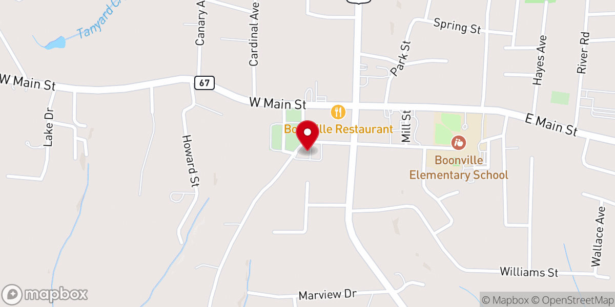 Map showing location of Boonville Baptist Church