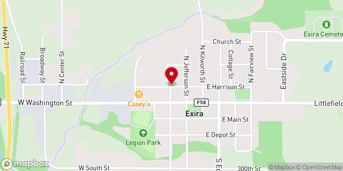 Map showing location of Exira Lutheran Church ELCA