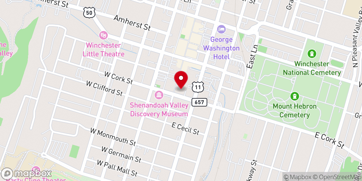 Map showing location of First Presbyterian Church Of Winchester
