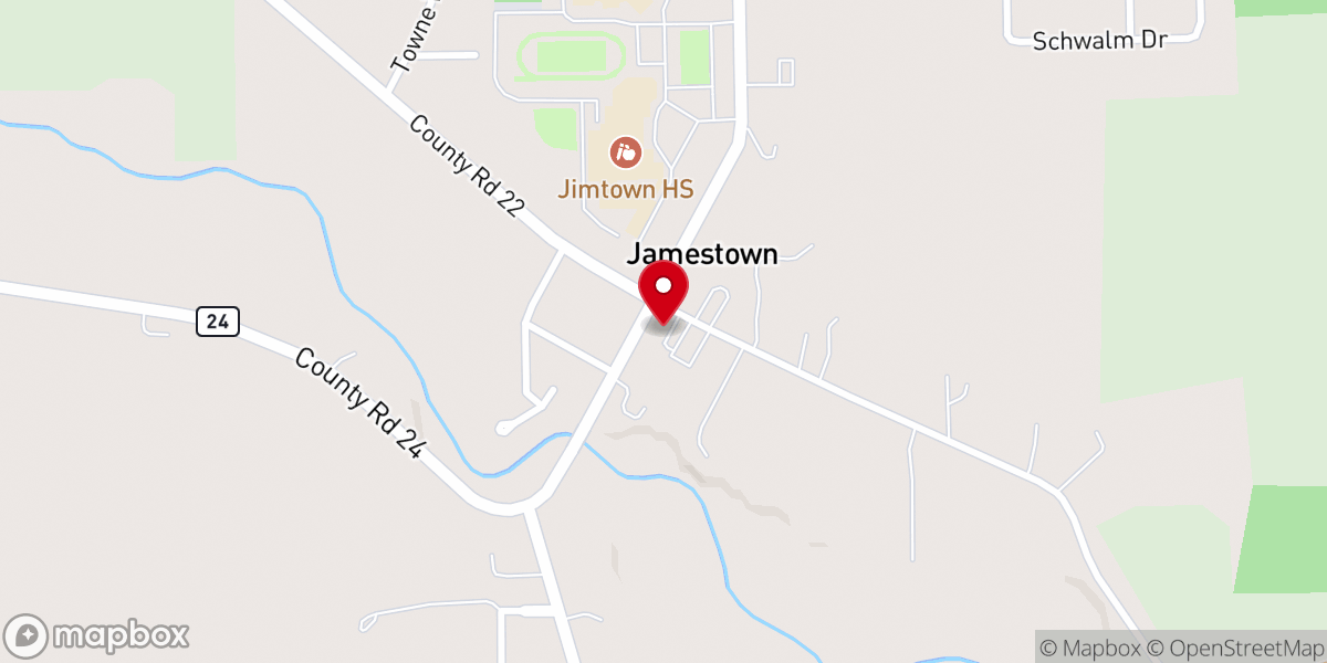 Map showing location of Jamestown United Methodist