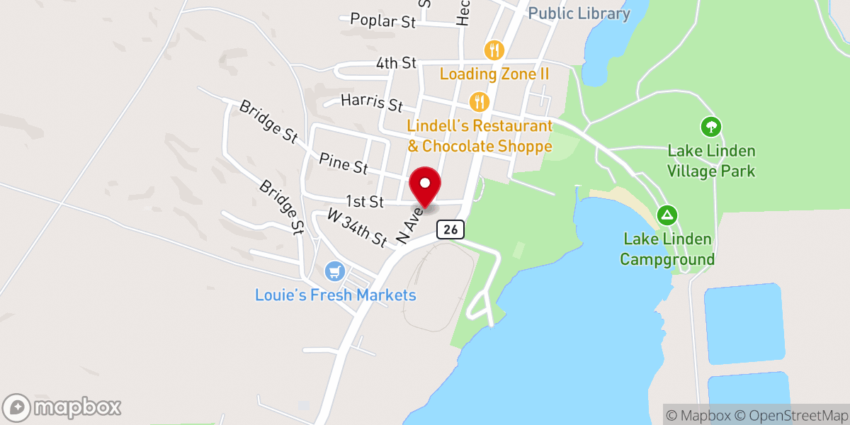 Map showing location of Lake Linden United Methodist Church